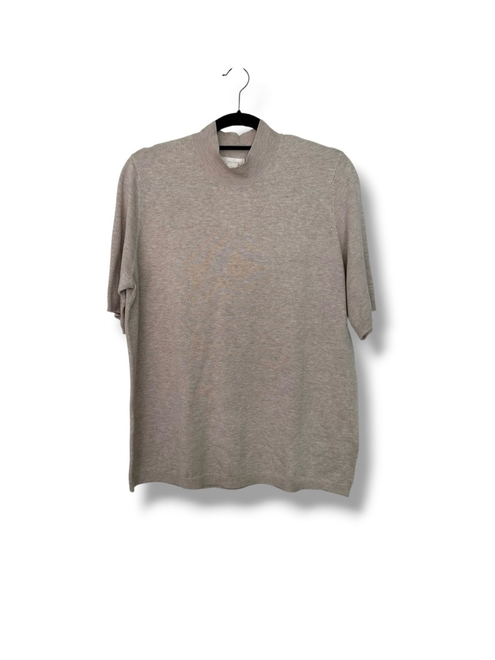 H&M Mock Neck Short Sleeve Lightweight Knit Beige Oatmeal Sweater Top Lg